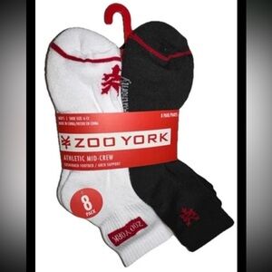 Zoo York Mid Crew Socks 8 Pair Men 6-12 White Black Red ZY Mixed Logos Skate NEW